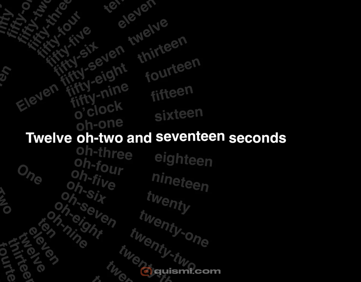 Clean Word Clock screensaver on a black background, showing the current time spelled out clearly.