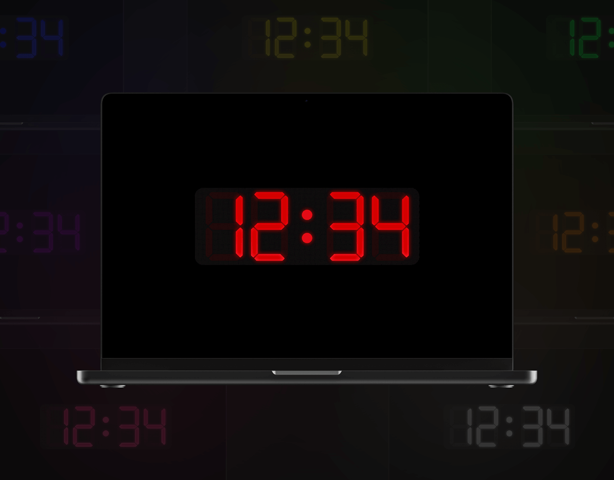 Digital Electric Pro Screensaver in Multicolor Mode showing the time 12:34 with a vibrant digital clock design.