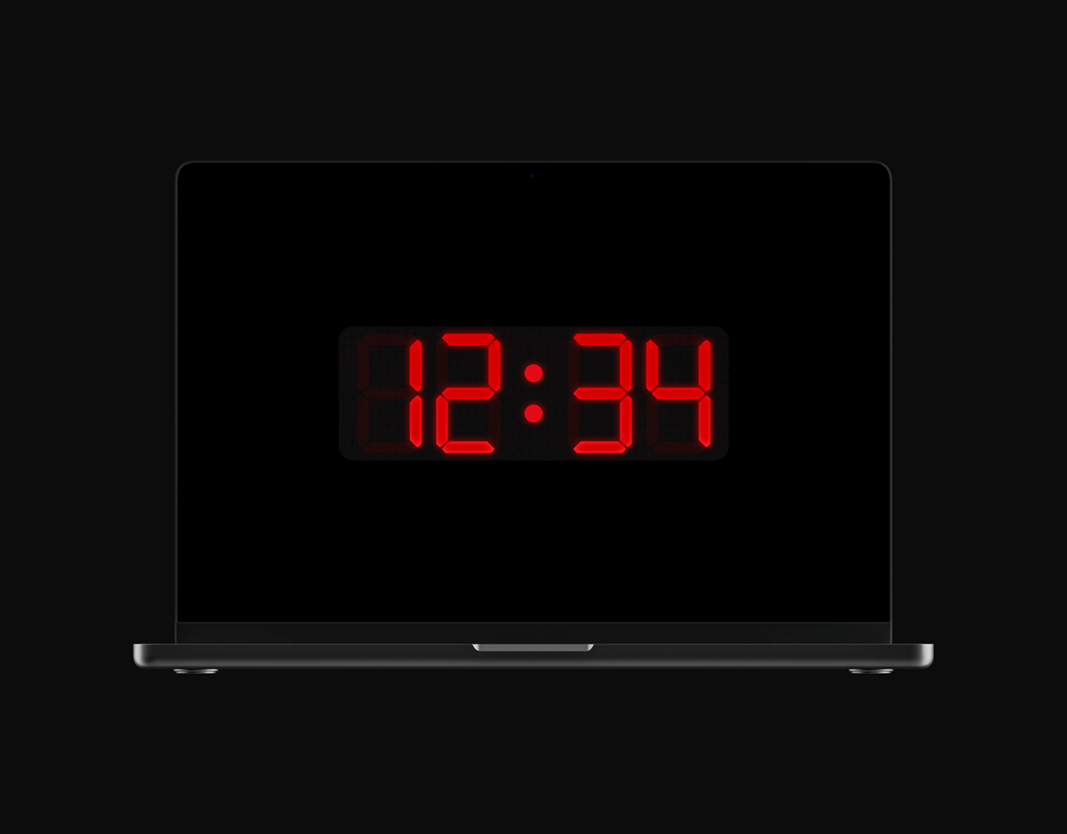 Digital Electric Free Screensaver in Energy Red color showing the time 12:34 with a digital clock design.