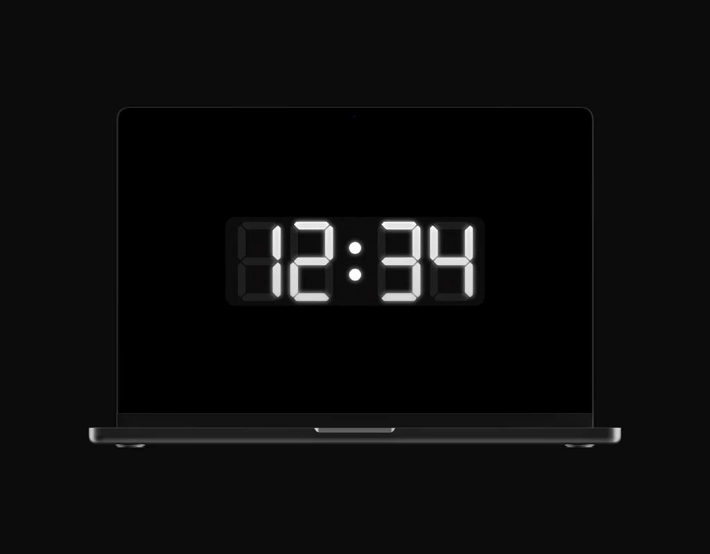 Digital Electric Screensaver in Lunar White color showing the time 12:34 with a digital clock design.