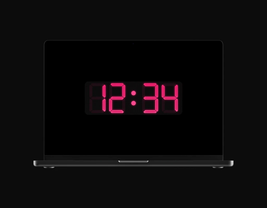 Digital Electric Screensaver in Peach Pink color showing the time 12:34 with a digital clock design.