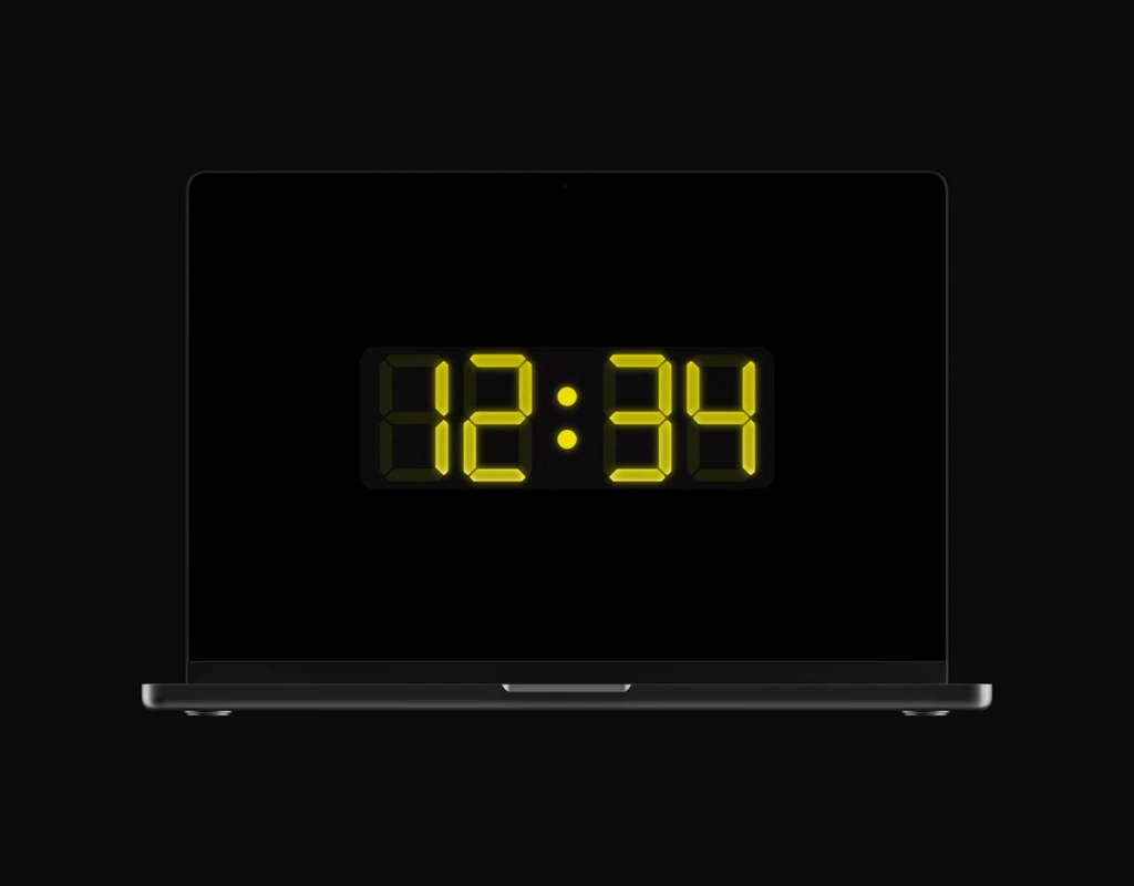 Digital Electric Screensaver in Sunbeam Yellow color showing the time 12:34 with a digital clock design.