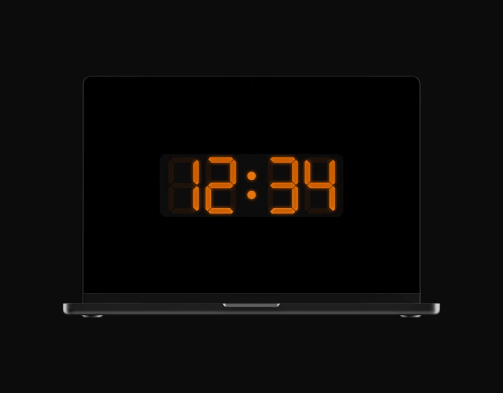 Digital Electric Screensaver in Warm Orange color showing the time 12:34 with a digital clock design.